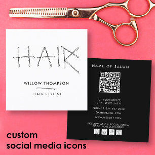 Hairdresser Black White Bobby Pins Hair Stylist Square Business Card
