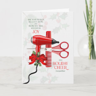 Hairdresser Blow You Away with Shear Joy with Name Holiday Card