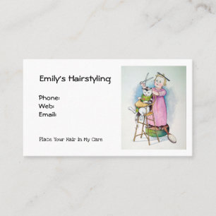 Hairdresser Business: Cute Child Cutting Cat Hair Business Card