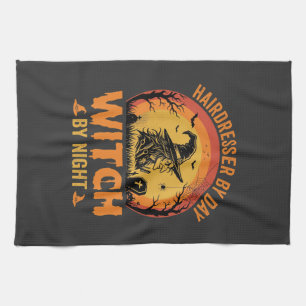 Hairdresser By Day Witch By Night Halloween Design Tea Towel