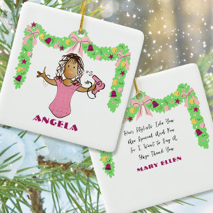 Hairdresser Cartoon Ethnic Thank You Christmas Ceramic Ornament