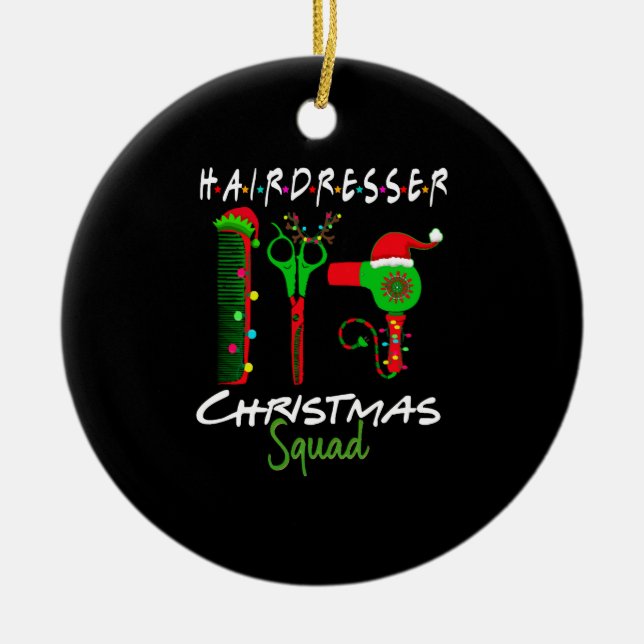 Hairdresser Christmas Crew Matching Gifts Ceramic Tree Decoration (Front)