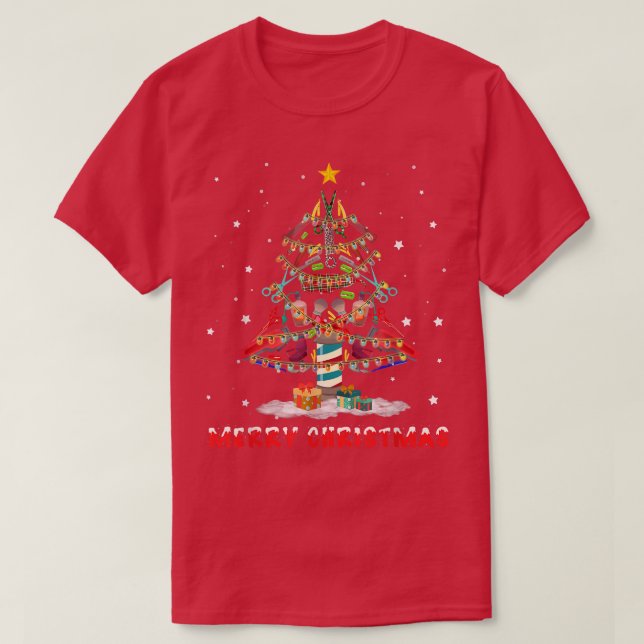Hairdresser Christmas Tree Merry Xmas Hairstylist  T-Shirt (Design Front)