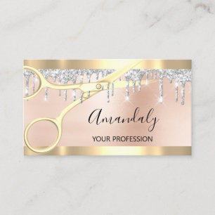Hairdresser Coiffeur Gold Scissors Silver Drips Business Card