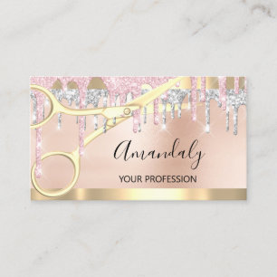 Hairdresser Coiffeur Gold Scissors Silver PinkVIP Business Card