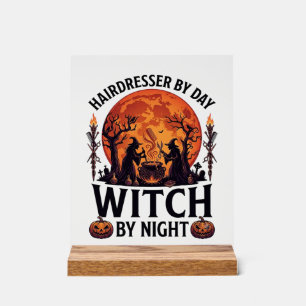 Hairdresser Day Witch Night Halloween Comb Scissor Acrylic Sign