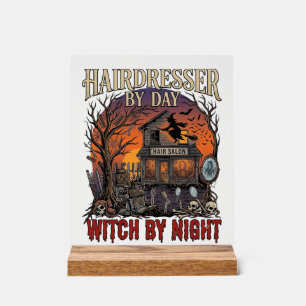 Hairdresser Day Witch Night Halloween Salon Skulls Acrylic Sign