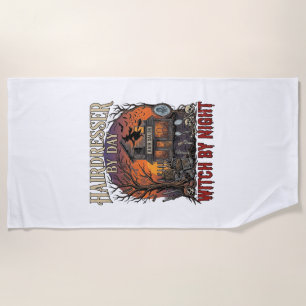 Hairdresser Day Witch Night Halloween Salon Skulls Beach Towel