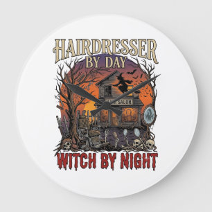Hairdresser Day Witch Night Halloween Salon Skulls Large Clock