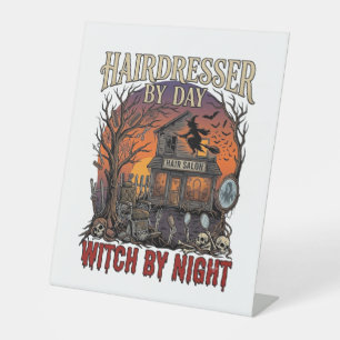 Hairdresser Day Witch Night Halloween Salon Skulls Pedestal Sign
