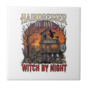 Hairdresser Day Witch Night Halloween Salon Skulls Tile