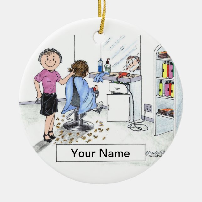 Hairdresser - Female Ceramic Tree Decoration (Front)