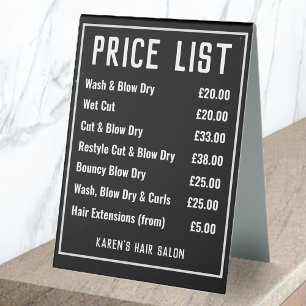 Hairdresser Hair Salon Price List