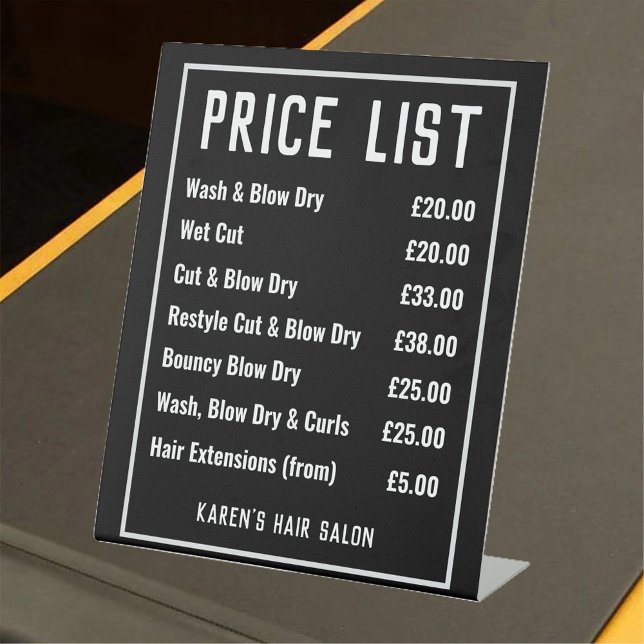 Hairdresser Hair Salon Price List Pedestal Sign (Creator Uploaded)