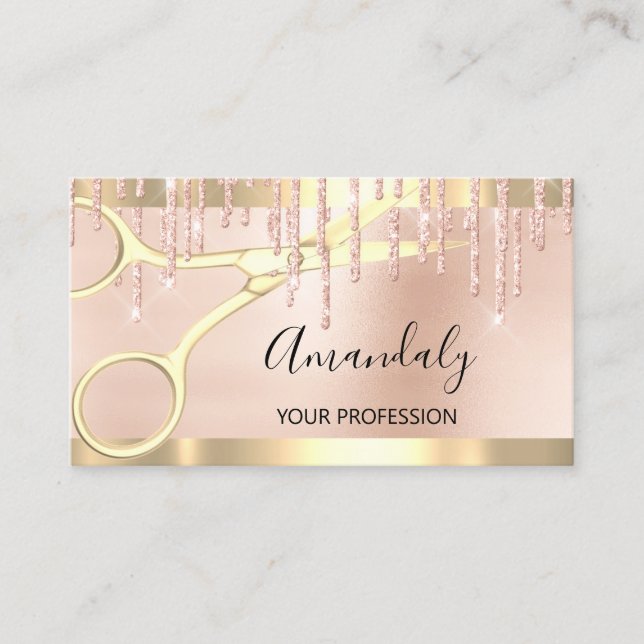 Hairdresser Hair Stylist Coiffeur Gold Scissors Business Card (Front)