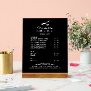 Hairdresser hair stylist salon price list display