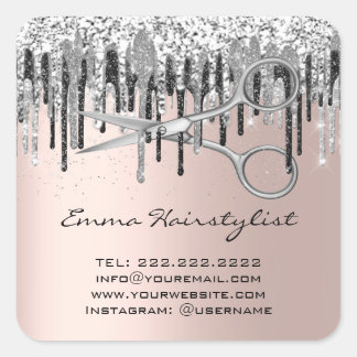 Hairdresser Hair Stylist Scissors Drips Glitter Square Sticker