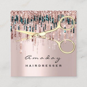 Hairdresser Hairstylist Nails Golden Scissors Square Business Card