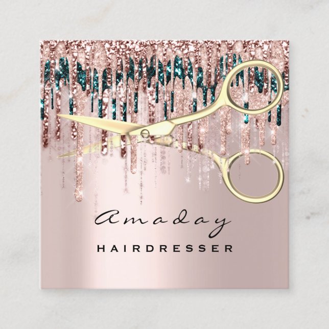 Hairdresser Hairstylist Nails Golden Scissors Square Business Card (Front)