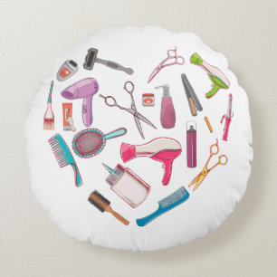 Hairdresser Hairstylist Tool Heart Round Cushion