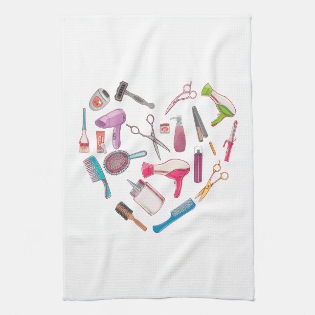 Hairdresser Hairstylist Tool Heart Tea Towel (Vertical)