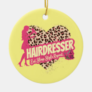 Hairdresser Leopard Hair Hustler Hairstylist Ceramic Tree Decoration