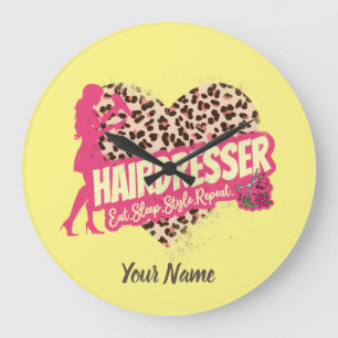 Hairdresser Leopard Hair Hustler Hairstylist Large Clock