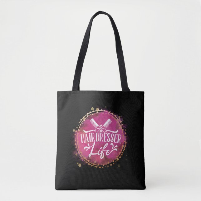 Hairdresser Life Beautician Hair Stylist Pink Gold Tote Bag (Front)