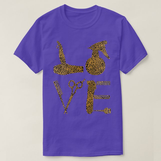 Hairdresser Love Funny Leopard Hairdryer Scissors  T-Shirt (Design Front)
