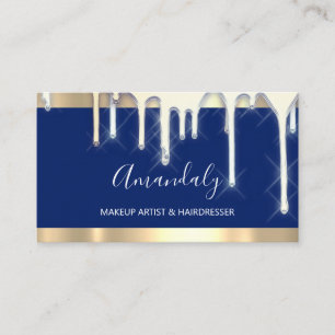 Hairdresser Makeup Artist Navy Gold 3D Drips Business Card