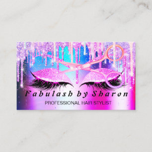 Hairdresser Makeup Eyelash Pink VIP Drips Scissors Business Card