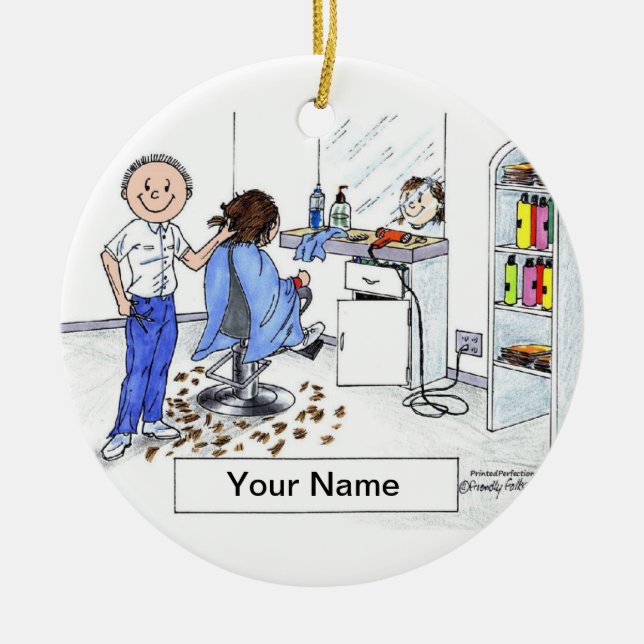 Hairdresser - Male Ceramic Tree Decoration (Front)