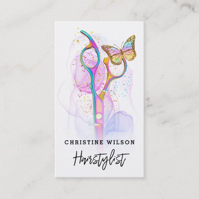hairdresser scissors butterfly business card (Front)