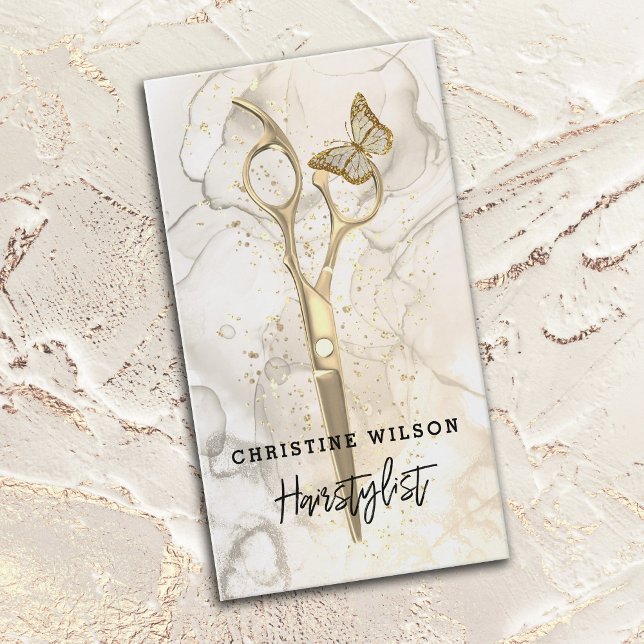 hairdresser scissors butterfly  ink splashes business card (Creator Uploaded)