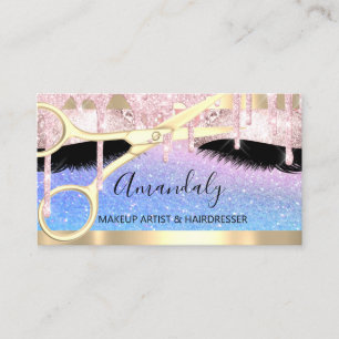 Hairdresser Scissors Makeup Lashes Pink Coiffeur Business Card