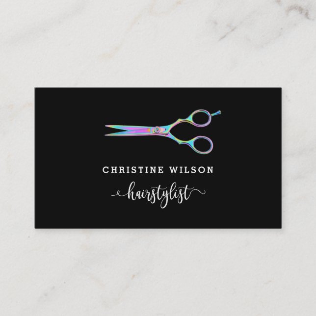 hairdresser scissors on black business card (Front)