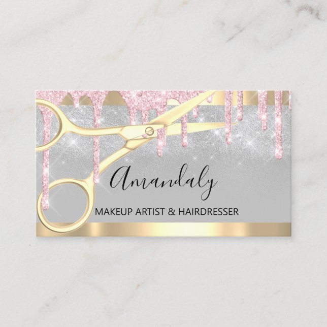 Hairdresser Scissors Pink Coiffeur Makeup Artist Business Card (Front)