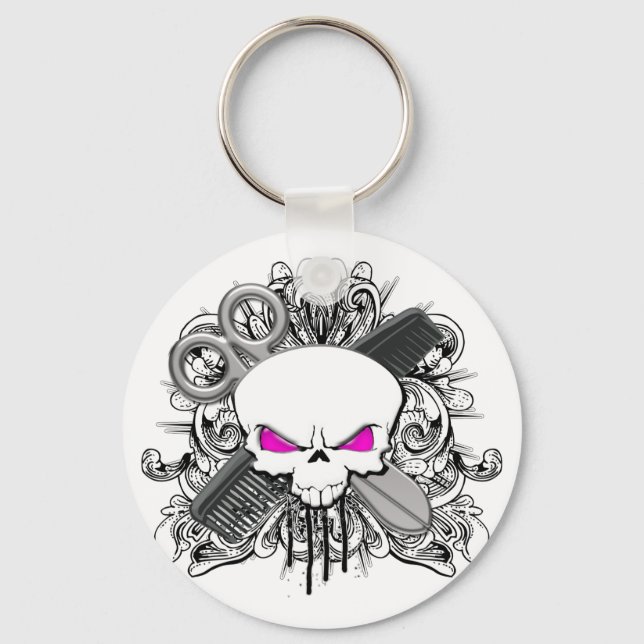 Hairdresser Skull Key Ring (Front)