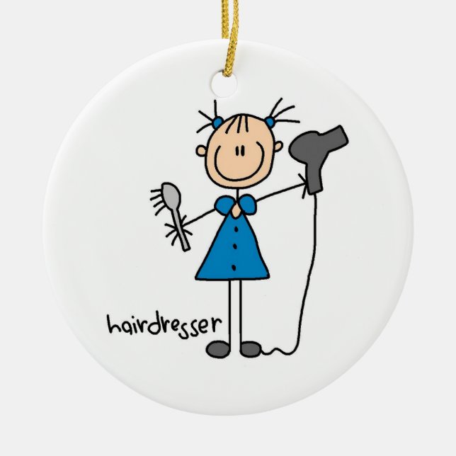 Hairdresser Stick Figure Ceramic Tree Decoration (Front)