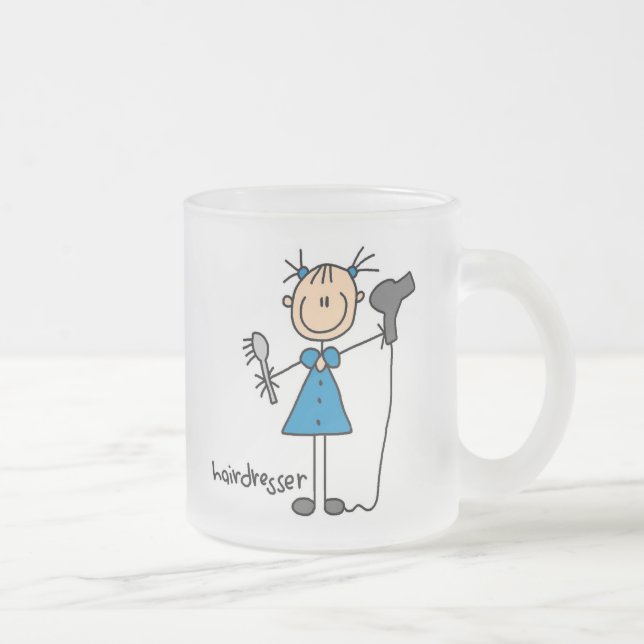 Hairdresser Stick Figure Frosted Glass Coffee Mug (Right)
