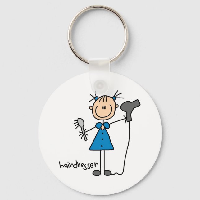 Hairdresser Stick Figure Key Ring (Front)