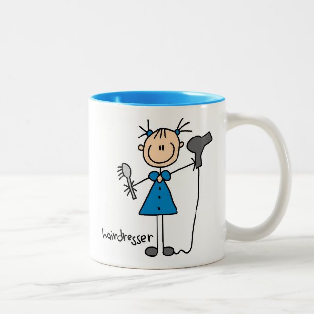 Hairdresser Stick Figure Two-Tone Coffee Mug (Right)