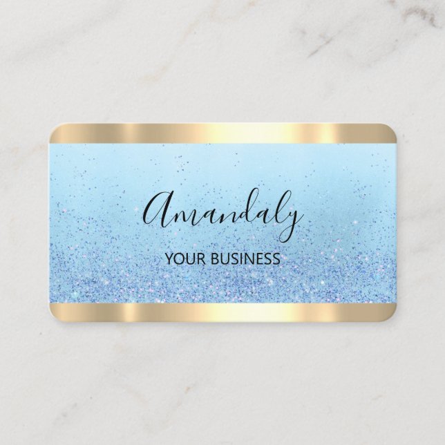 Hairdresser Stylist Coiffeur Scissors Gold Blue Business Card (Front)