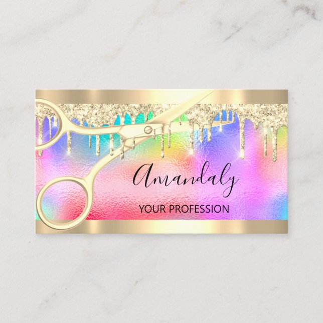 Hairdresser Stylist Coiffeur  Scissors Holograph Business Card (Front)