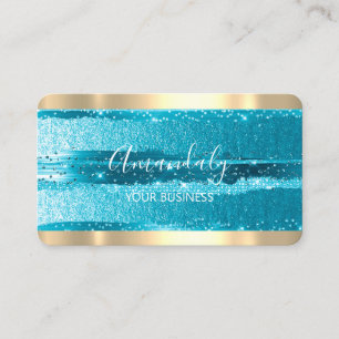 Hairdresser Stylist Coiffeur Teal Gold Stripes Business Card
