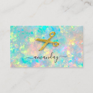 Hairdresser Stylist Gold Scissors Holograph Opal Business Card