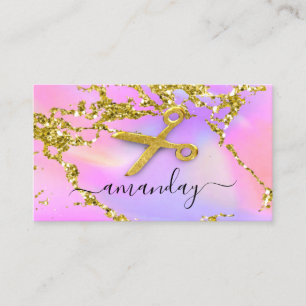 Hairdresser Stylist Gold Scissors Holograph Purple Business Card