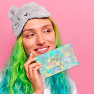 Hairdresser Stylist Golden Scissors  Holograph Business Card