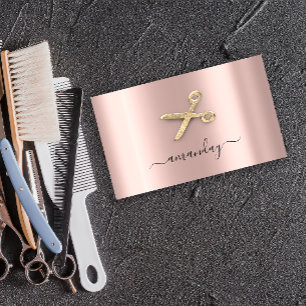 Hairdresser Stylist Golden Scissors Rose Blush Business Card