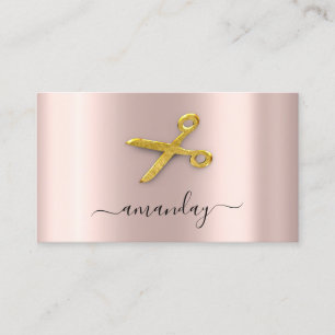 Hairdresser Stylist Golden Scissors Rose Powder Business Card